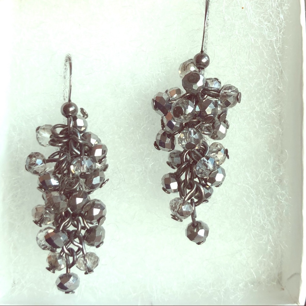 Dangly, dark gray, sparkle earrings